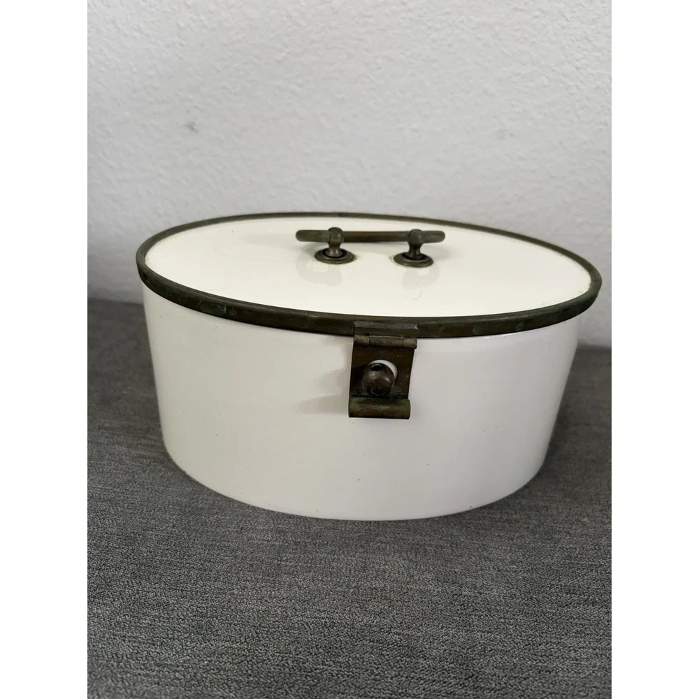 Rare Antique White Porcelain Ceramic Round Hinged Storage Box 8
